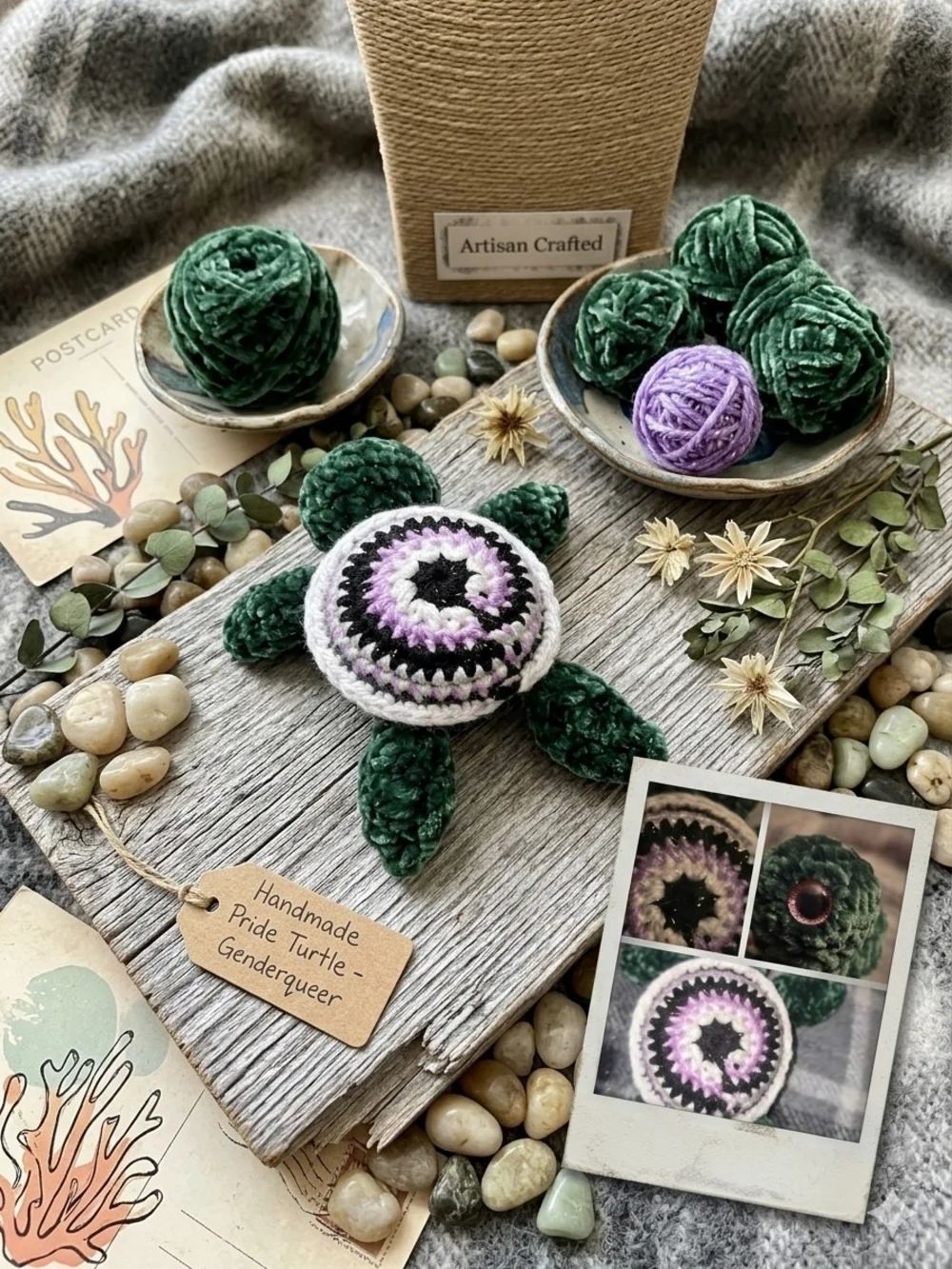 Handmade Pride Turtle Plush in Green & Purple